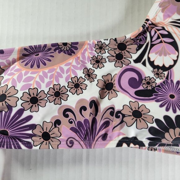 Salt + Cove Purple Floral One-Shoulder Adjustable Floral Bikini Top Size M - Picture 7 of 7